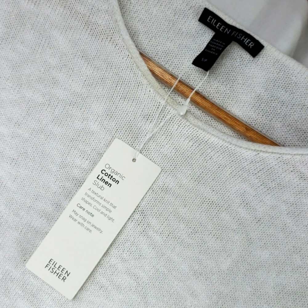 Eileen Fisher Organic Cotton & Linen Slub Knit Tunic Top Small NWT